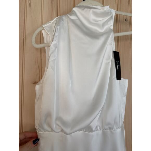 NWOT Lulus Distinctive Charm White Satin Asymmetrical Midi Dress Wedding Size S - Picture 6 of 9